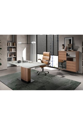 Fauteuil pivotant - Camel et gris - Effet cuir