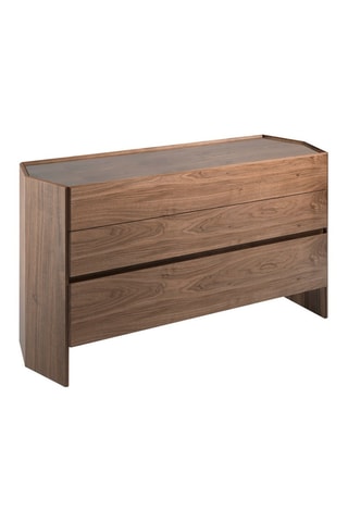 Commode 3 tiroirs en bois plaqué noyer et verre - 150 x 83 x 57 cm