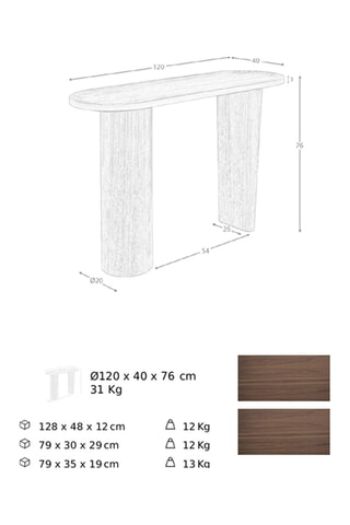 Console en bois plaqué noyer - 120 x 76 x 40 cm