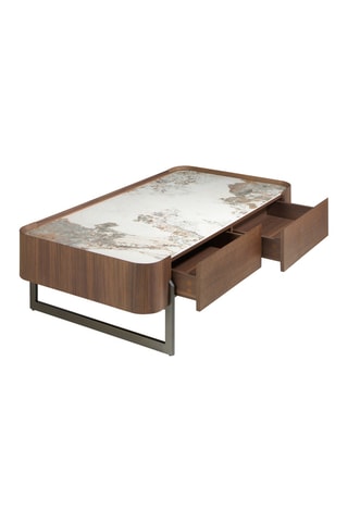 Table basse en bois et marbre - 73 x 75 x 14 cm