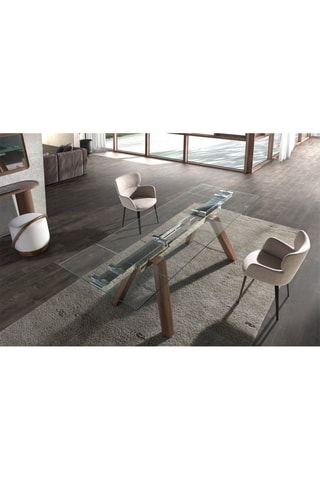 Table à manger extensible en verre et noyer - 160/240 x 76 x 90 cm