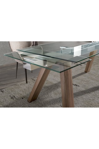 Table à manger extensible en verre et noyer - 160/240 x 76 x 90 cm
