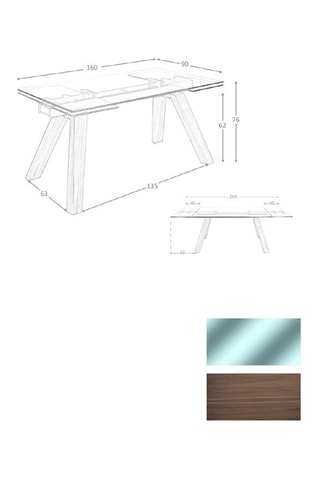 Table à manger extensible en verre et noyer - 160/240 x 76 x 90 cm