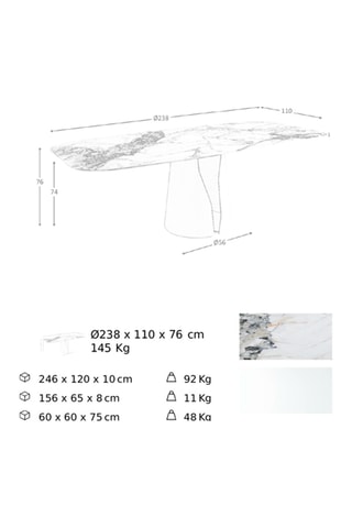 Table à manger en porcelaine - 238 x 110 x 76 cm