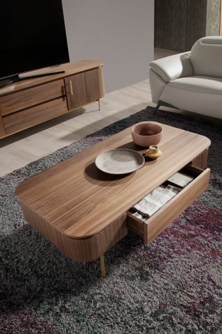 Table basse 1 tiroir en noyer - 120 x 37 x 60 cm