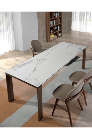 Table à manger extensible en porcelaine et bois plaqué noyer