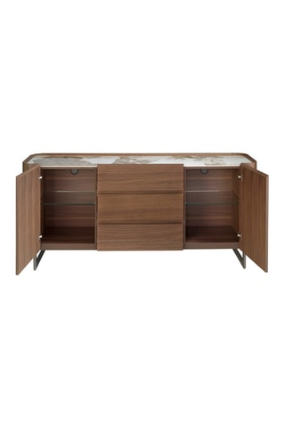 Buffet 2 portes en bois plaqué noyer - 180 x 80 x 45 cm