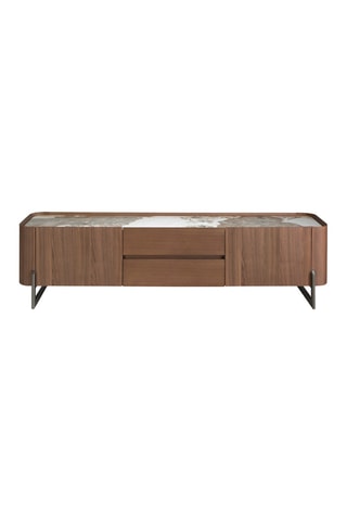 Meuble TV 2 portes en noyer - 200 x 52 x 45 cm