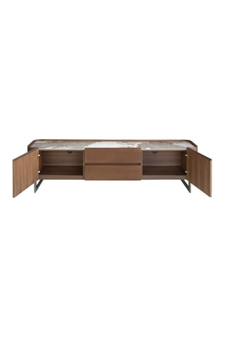 Meuble TV 2 portes en noyer - 200 x 52 x 45 cm