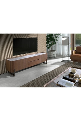 Meuble TV 2 portes en noyer - 200 x 52 x 45 cm