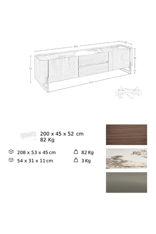 Meuble TV 2 portes en noyer - 200 x 52 x 45 cm