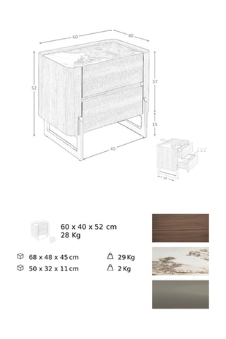 Table de chevet en noyer - 28 x 40 x 60 cm