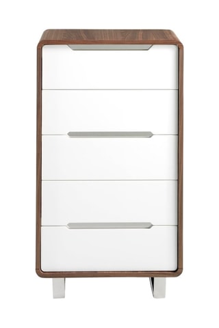 Chiffonnier 5 tiroirs en bois plaqué noyer - 106 x 70 x 49 cm