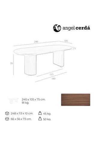 Table à manger en noyer - 240 x 75 x 105 cm