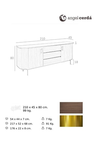 Commode 3 tiroirs - Imitation noyer - 210 x 80 x 45 cm