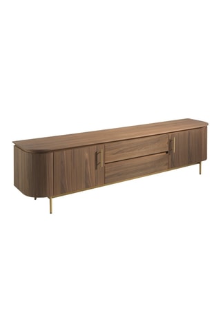 Meuble TV 2 portes en noyer - Naturel -  - 220 x 55 x 45 cm