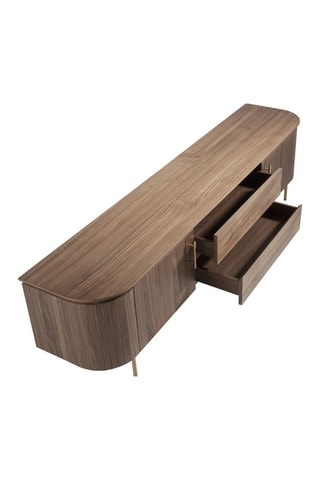 Meuble TV 2 portes en noyer - Naturel -  - 220 x 55 x 45 cm