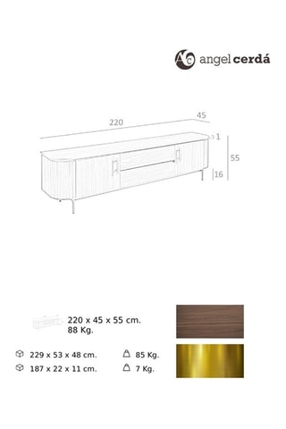 Meuble TV 2 portes en noyer - Naturel -  - 220 x 55 x 45 cm