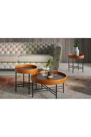 Table basse en bois et cuir - 62 x 62 x 35 cm