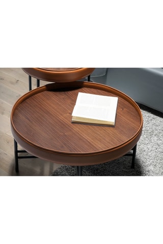 Table basse en bois et cuir - 62 x 62 x 35 cm
