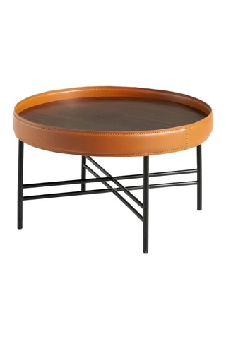 Table basse en bois et cuir - 62 x 62 x 35 cm