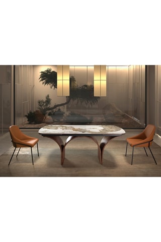 Table à manger extensible en marbre de porcelaine - Blanc et beige - 180/240 x 76 x 100 cm
