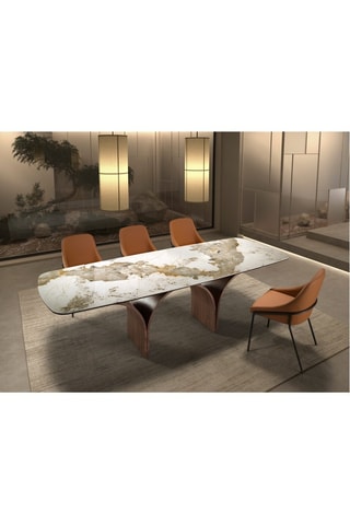 Table à manger extensible en marbre de porcelaine - Blanc et beige - 180/240 x 76 x 100 cm