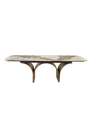Table à manger extensible en marbre de porcelaine - Blanc et beige - 180/240 x 76 x 100 cm