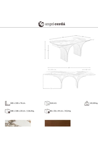 Table à manger extensible en marbre de porcelaine - Blanc et beige - 180/240 x 76 x 100 cm
