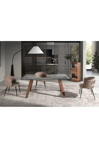 Table extensible en verre et noyer - 180-270 x 76 x 100 cm