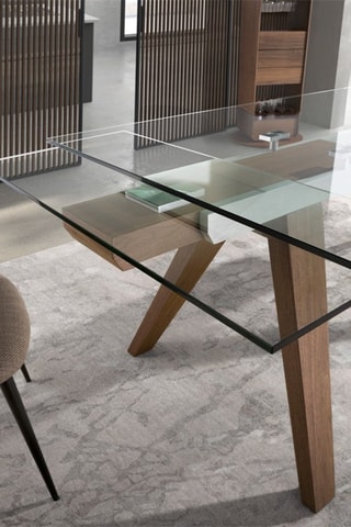 Table extensible en verre et noyer - 180-270 x 76 x 100 cm