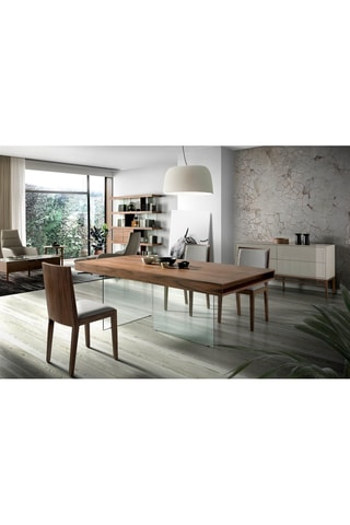 Buffet 4 tiroirs - Gris et imitation noyer - 160 x 45 x 80 cm