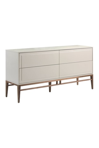 Buffet 4 tiroirs - Gris et imitation noyer - 160 x 45 x 80 cm