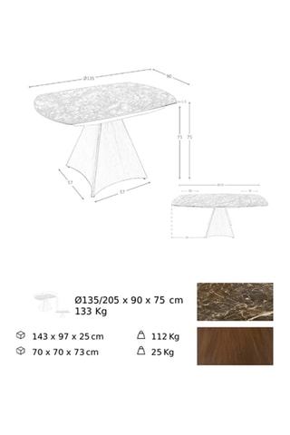 Table à manger extensible en noyer - 135 x 75 x 90 cm