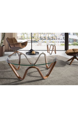 Table basse en noyer et verre  - 115 x 38 x 115 cm