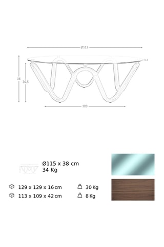 Table basse en noyer et verre  - 115 x 38 x 115 cm