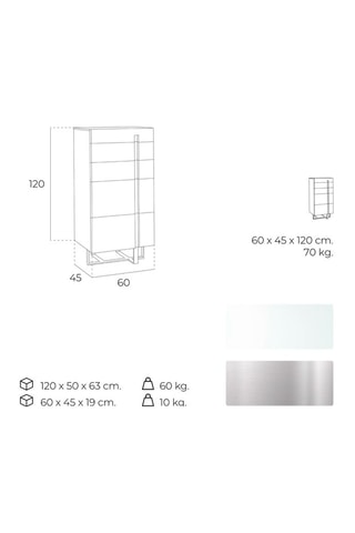 Chiffonnier 5 tiroirs - Blanc et argenté - 60 x 120 x 45 cm