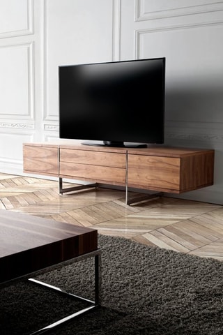 Meuble TV 2 portes en noyer - 180 x 56 x 46 cm