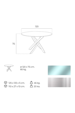 Table à manger en verre - 120 x 75 x 120 cm