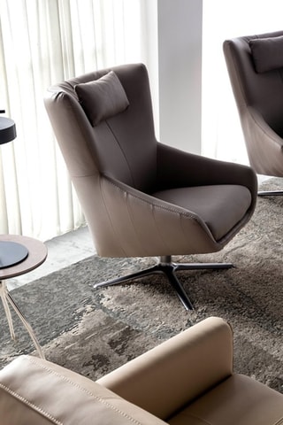 Fauteuil pivotant - Taupe - En cuir