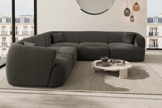 Canapé d’angle Ozura - Anthracite - 6 places - En tissu structurel