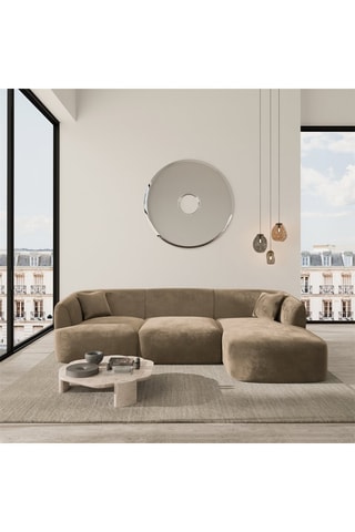 Canapé d'angle droit Ozura - Marron - 5 places - En tissu velours