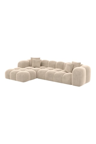 Canapé d'angle gauche convertible - Crème - 5 places - En tissu velours