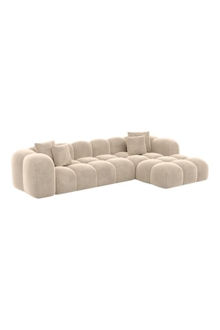 Canapé d'angle droit convertible - Crème - 5 places - En tissu velours