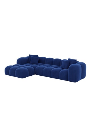 Canapé d'angle gauche convertible - Bleu - 5 places - En tissu velours