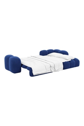 Canapé d'angle droit convertible - Bleu - 5 places - En tissu velours