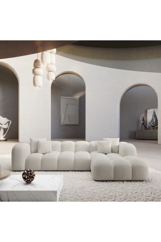 Canapé d'angle droit convertible Nuvola - Blanc cassé - 5 places - En tissu bouclé