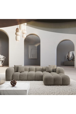 Canapé d'angle droit convertible Nuvola - Beige - 5 places - En tissu velours