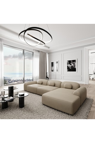 Canapé d'angle droit Labucca - Beige - 5 places - En cuir véritable