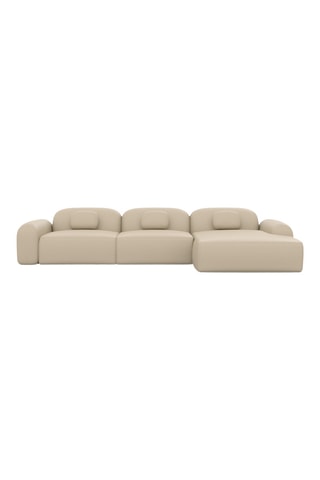 Canapé d'angle droit Labucca - Beige - 5 places - En cuir véritable